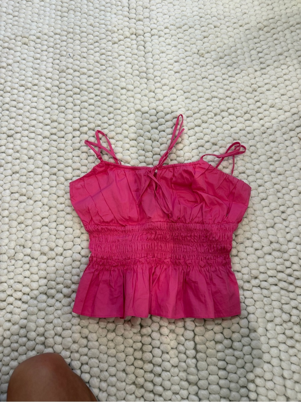 Wayf Hot Pink Smocked Waist Tie-Strap Tank